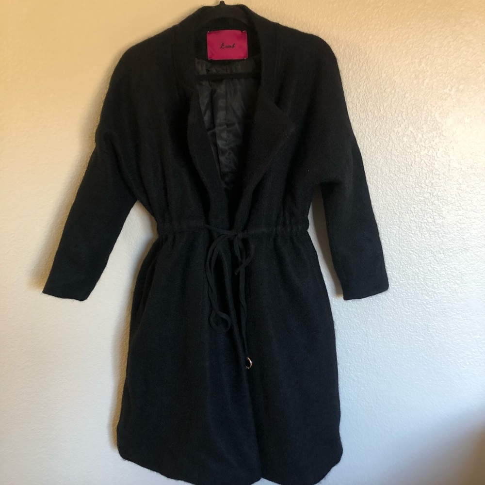 Lamb black drawstring peacoat, Size medium